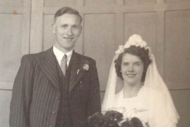 Happy Occasion: Dorothy is pictured on her wedding day with husband Arthur Harvey.