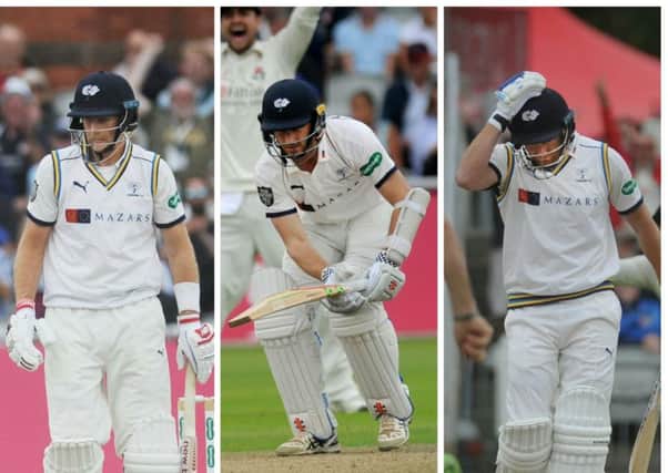 ONE-TWO-THREE: Joe Root, Kane Williamson and Jonny Bairstow were the three victims in Jordan Clark's memorable hat-trick at Old Trafford. Picture: Steve Riding.
