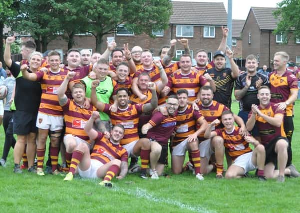 Dewsbury Moor celebrate clincing promotion to National Conference Division One, Picture Stevan Morton.