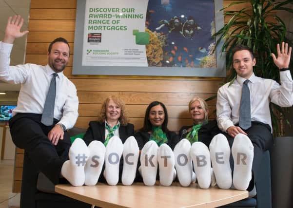 Best feet forward: Yorkshire Building Society colleagues launch this years Socktober campaign.
