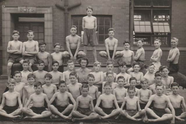 Sporting life: Physical education was an important part of the school curriculum at Ravensthorpe Senior School, as these young lads prove. 
Harold Laycock, who kindly loaned the photograph, is the young boy standing on the box.