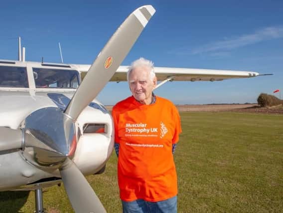 81-year-old Stephen Chadwick completed a 10,000ft sky dive for charity.
