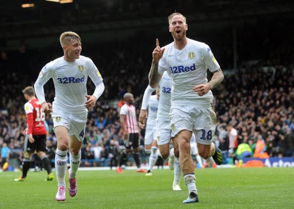 Pontus Jansson celebrates scoring for Leeds United against Brentford. Picture: Simon Hulme