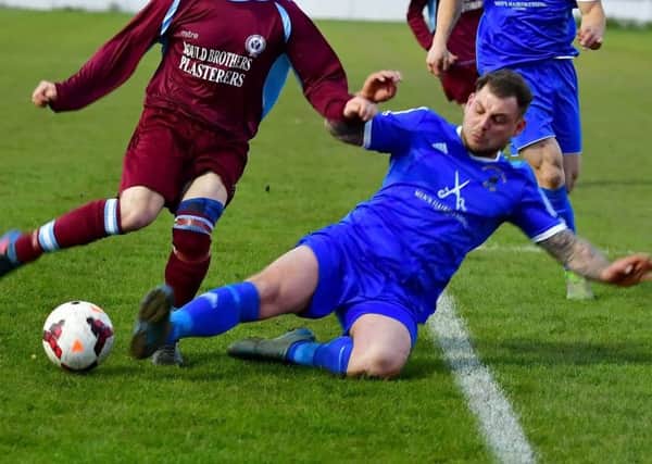 Stuart Kiltie scored the only goal of the game as Hartshead won away to Lepton Highlanders to book a West Riding County Challenge Cup second round tie away to Littletown next month.Picture: Paul Butterfield.