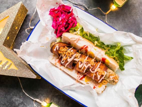 The festive menu includes a tasty Christmas Wurst and parsnip bacon bun, among other delicious vegan options