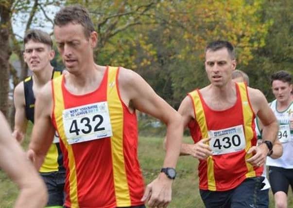 Edward Revel and Robert Whitaker competing at the Spenborough AC leg of the West Yorkshire Cross Country League.