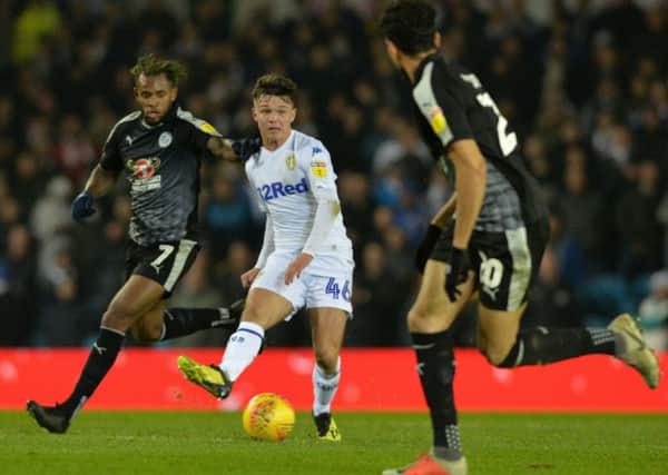 Jamie Shackleton in first team action with Leeds United.