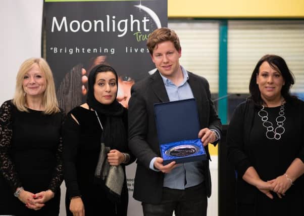 Honour: Jonathan Sanderson with Tracy Brabin MP, Noushin Raja (Moonlight Trust Founder and CEO), and Paula Sherriff MP.