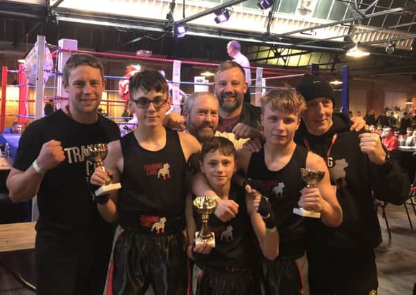 Training Cave boxers Aaron Bedford, Iyran Walker and Brandon Brearley with coaches Jack Sunderland, Steven Auty, Richard Atkinson and Chris Ineson.