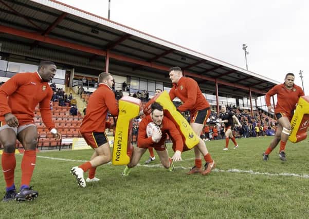 Dewsbury Rams warm up before last Sunday's game against Swinton Lions.