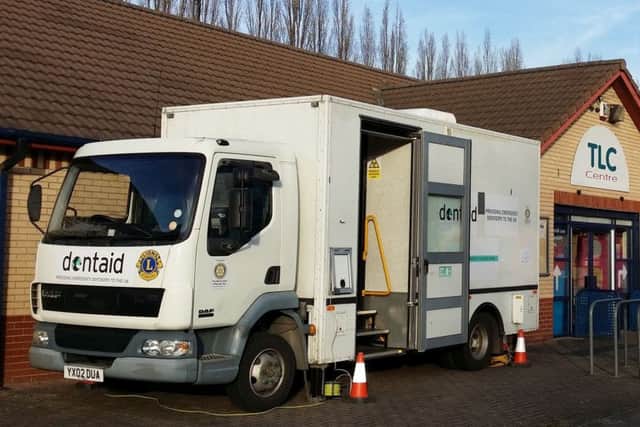 Base: The mobile dental unit at Thornhill Lees community centre.