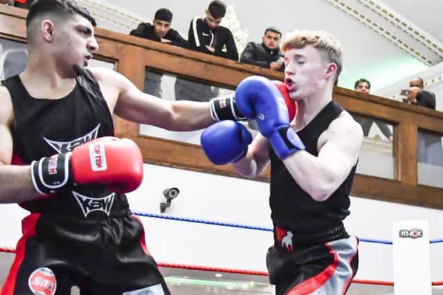 KBW boxer Saad Zaaman faced Training Cave debutant Luke Heaton on his club's home show in Dewsbury. Picture: Sam Young