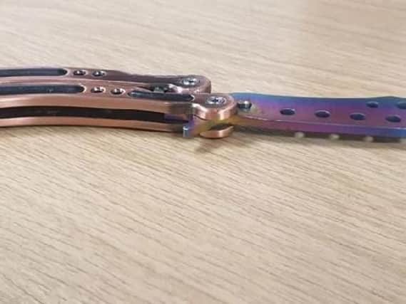 The butterfly knife is not branded as an illegal weapon - but was taken from the teenager in Heckmondwike yesterday.