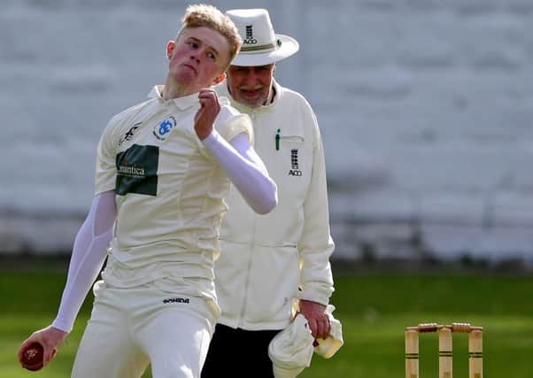 Heckmondwike and Carlinghow bowler George Crowther in Bradford League Conference action at Sandal last Saturday.