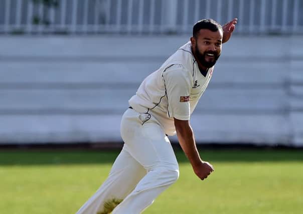 Former Yorkshire player Azeem Rafiq in action for Cleckheaton against Wrenthorpe last Saturday.