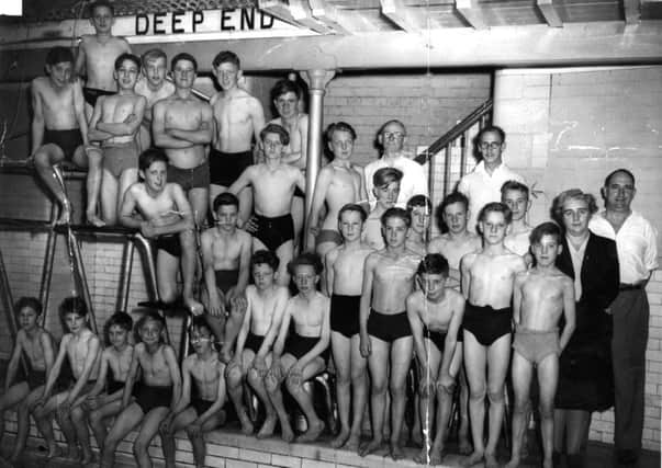 Pool Gathering: Youngsters at the old Dewsbury Swimming Baths with a young Mr Grimes standing extreme right. Happy days.