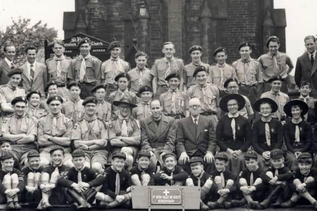 Group: The 1st Spen Valley Scouts outside St Pauls in Birkenshaw.
