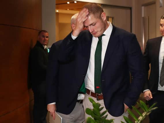 South Sydney's George Burgess reacts following his NRL Judiciary Hearing at Rugby League Central in Sydney. (PHOTO: Mark Metcalfe/Getty Images)