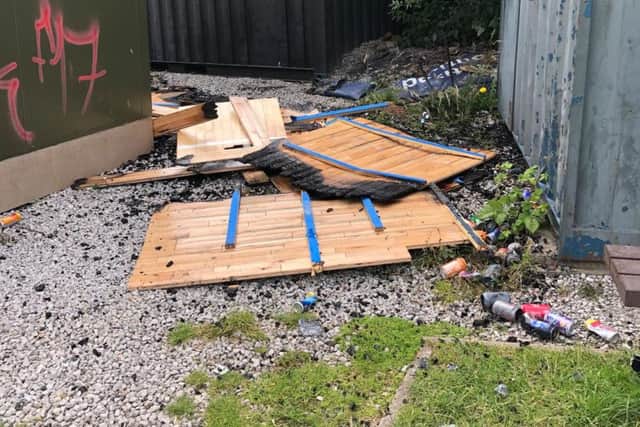 The wood damaged in the arson attack at Mount Cricket Club in Dewsbury