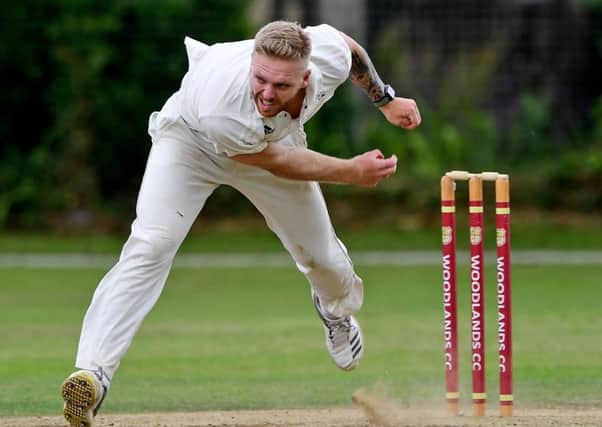 Hanging Heaton pace bowler Tom Chippendale in action during his sides Priestley Cup semi-final defeat to Woodlands.
