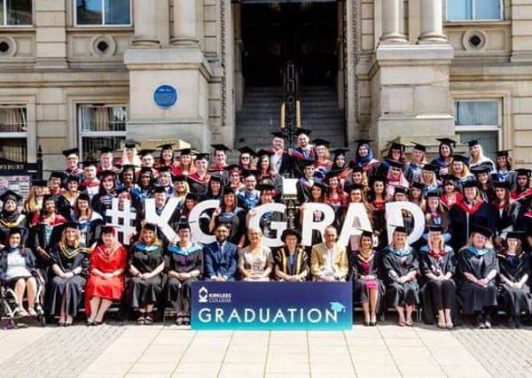 The class of 2019 Kirklees College graduates at Dewsbury Town Hall.