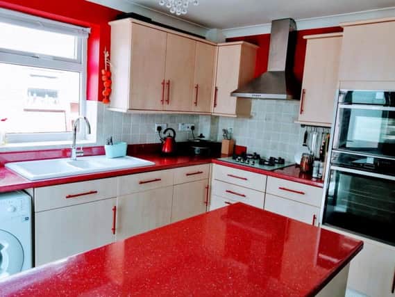 Karen's new red kitchen worktops