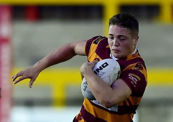 Archie Bruce, pictured in action for Dewsbury Moor during last seasons Jim Brown Cup Final, was found dead after making his professional debut for Batley Bulldogs in Toulouse last Saturday.