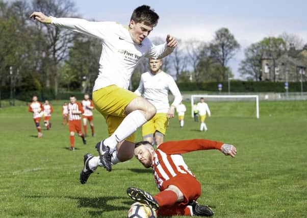 Scott Lightowler, pictured for Crackenedge last season, has made the close season switch to Littletown and he converted a penalty to help the Beck Laners record a 3-0 victory over Calverley in the Yorkshire Amateur Suprme Division last Saturday. Pic: Allan McKenzie