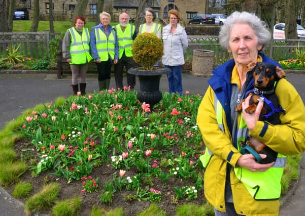 Volunteers from Hopton in Bloom are disappointed about the Yorkshire In Bloom spring judging being cancelled after all the hard work they have put in. Kathryn Cockerill and Frankie with other members of Hopton in Bloom (Anne Blamiles, Tricia Bland, John Broscombe, Margaret Gill and Alison Hayman). (D533E316)