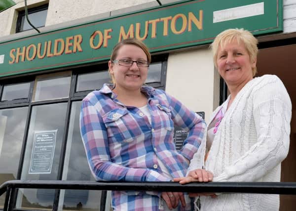 Amy and Melanie Dickinson outside The Shoulder of Mutton in Briestfield.
