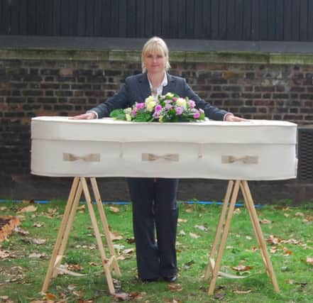 Rachel Hainsworth, whose company supplies wool-covered coffins.