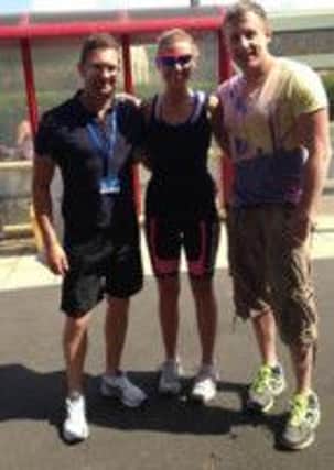 Lee Milner, Operations manager at Scissett Baths, Amy Squires and personal trainer James Skidmore