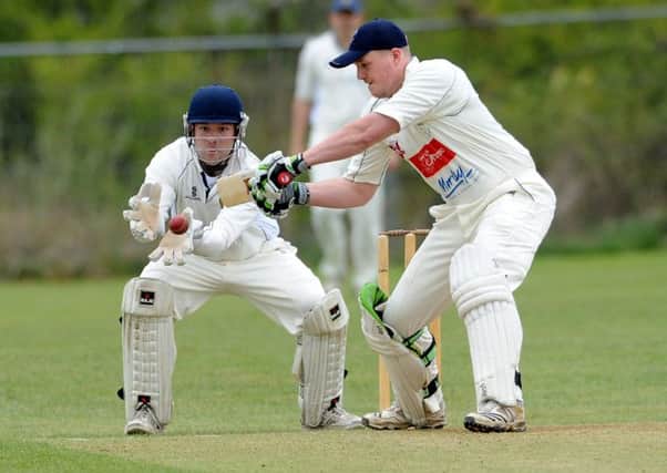 Hunslet Nelson v Mirfield PC Central Yorkshire League
David Winn of Mirfield PC cracks four runs with wicket keeper John Smith looking on