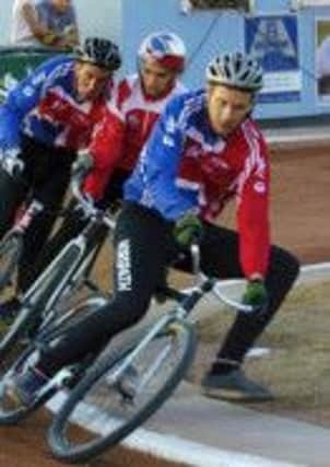 Heckmondwike Cycle Speedway Club's Pawel Idziorek competed for the Polish international squad in a series of test matches against Great Britain. He is pictured in red at the back.