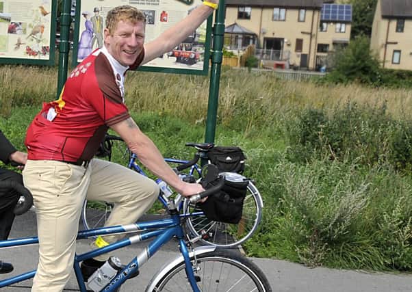 The Mayor of Kirklees, Coun Martyn Bolt in his special mayoral designed cycling shirt