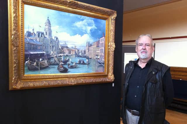 David Martin with his painting 'Canaletto Veduta?'.