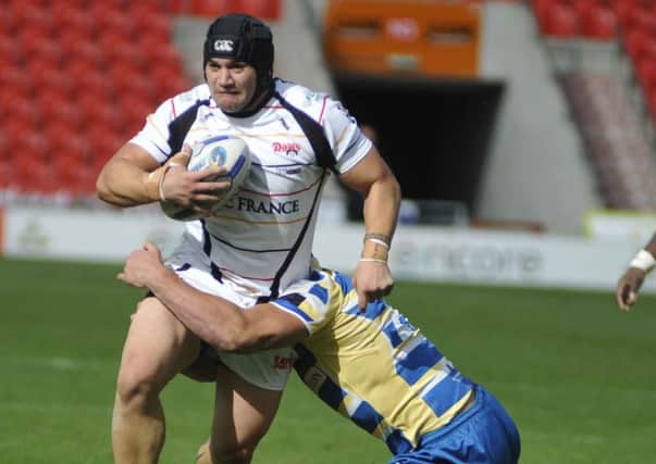 Kane Bentley on attack for Dewsbury Rams at Doncaster