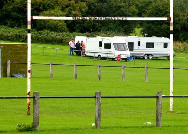 Travellers on Shaw Cross playing fields on Tuesday. (D522B338)