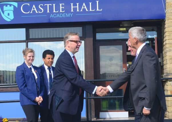 Education Secretary Michael Gove meets Headteacher Andy Pugh at Castle Hall Academy.
