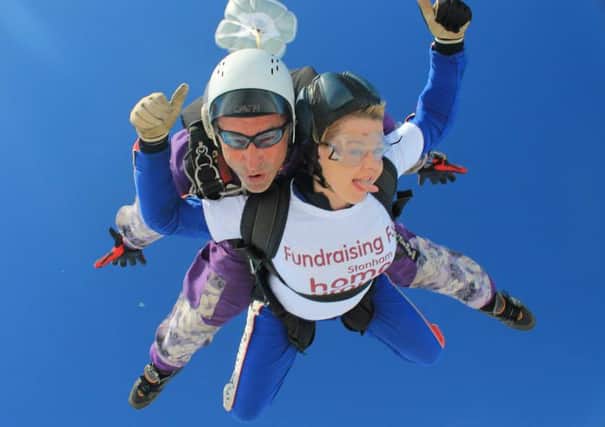 Nina Audsley taking part in a sponsored skydive for Stonham Housing