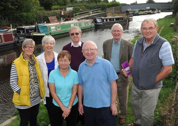 26 Sept 2013..... Plan to turn an island on the Calder & Hebble Navigation into a thriving community park. Members of the Mirfield Community Partnership who are spearheading the project L-R Sheila Swaine, Jane Speight, Hilary Brooke,Michael Hutchinson,John Lowe,Alan Speight and Peter Swaine.