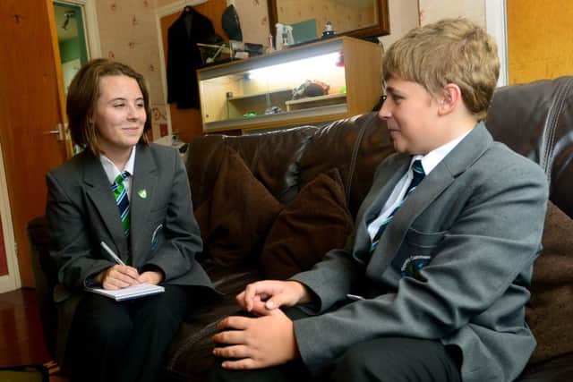 Thornhill Academy student Judith Webster interviewing fellow pupil Ryan Ward who has featured heavily in Educating Yorkshire. (D535A341)