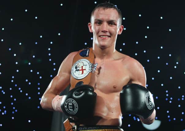 Josh Warrington after his English featherweigfht title win over Ian Bailey. Pic by Javed Iqbal