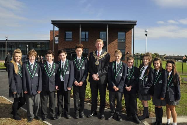 The Mayor of Kirklees coun Martyn Bolt with ambassadors from BBG Academy,at the official opening ceremony.