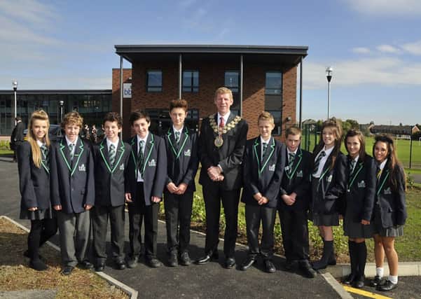 The Mayor of Kirklees coun Martyn Bolt with ambassadors from BBG Academy,at the official opening ceremony.