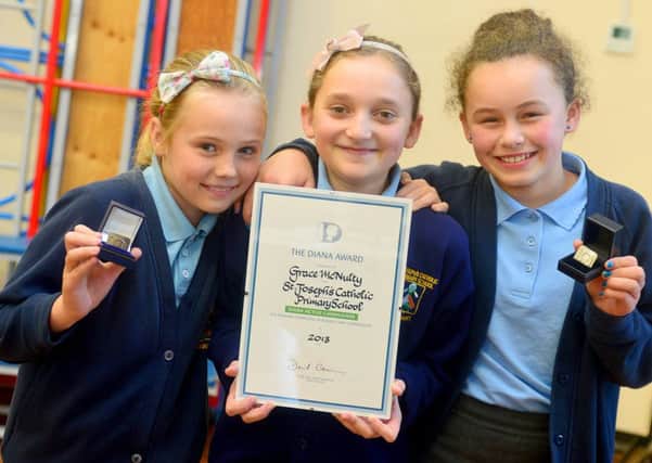 Grace McNulty has been awarded a Princess Diana award for her fund raising for the Yorkshire Air Ambulance following the death of her father. Pictured with her friends Bethany Dyson and Macey Thomas. (D515B343)