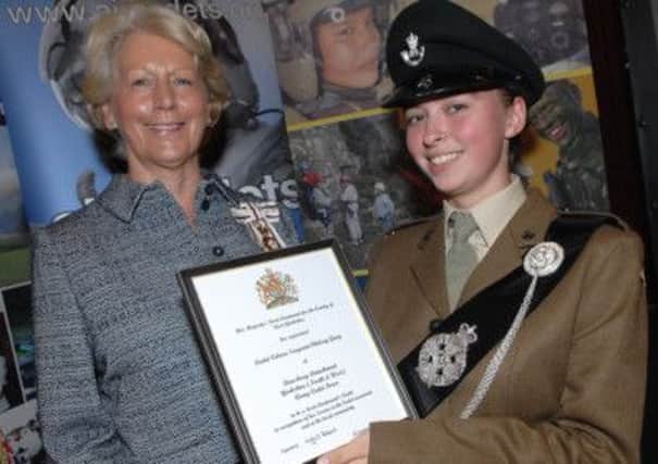 Army Cadet Chelsey Gray is awarded Lord-Lieutenant's Cadet by Dr Ingrid Roscoe