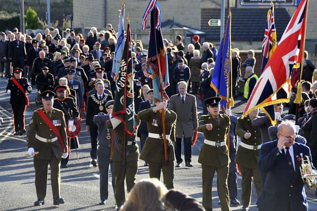 Mirfield Remembrance Day Parade along Station Road.