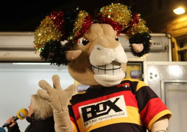 RAMMED OUT Dewsbury Rams mascot Roger the Ram joined in the fun.