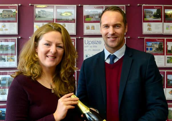 Coubrough & Co estate agents (20 Central Parade in Cleckheaton). The estate agents are signing up to Consider-rate which is an innovative new scheme that rewards tenants / landlords and letting agents. Nancy Walker and Neil Bennett. (D542B346)